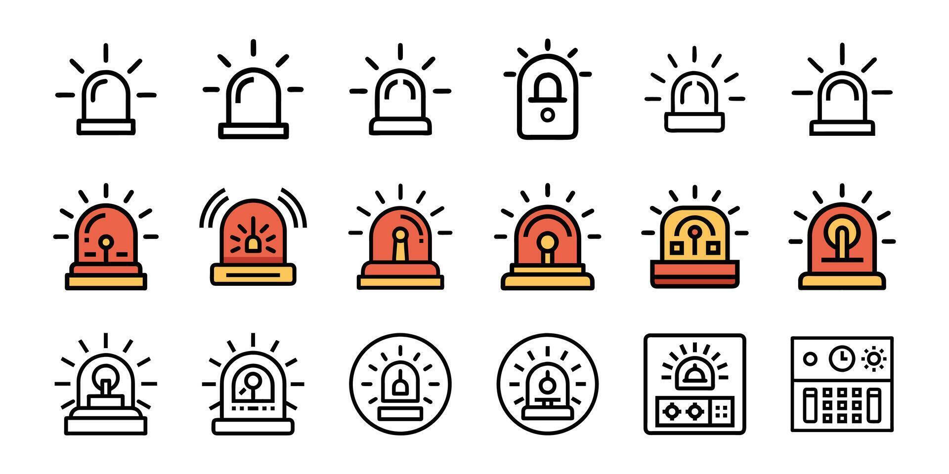 Collection of isolated alarm icons simple illustrations vector