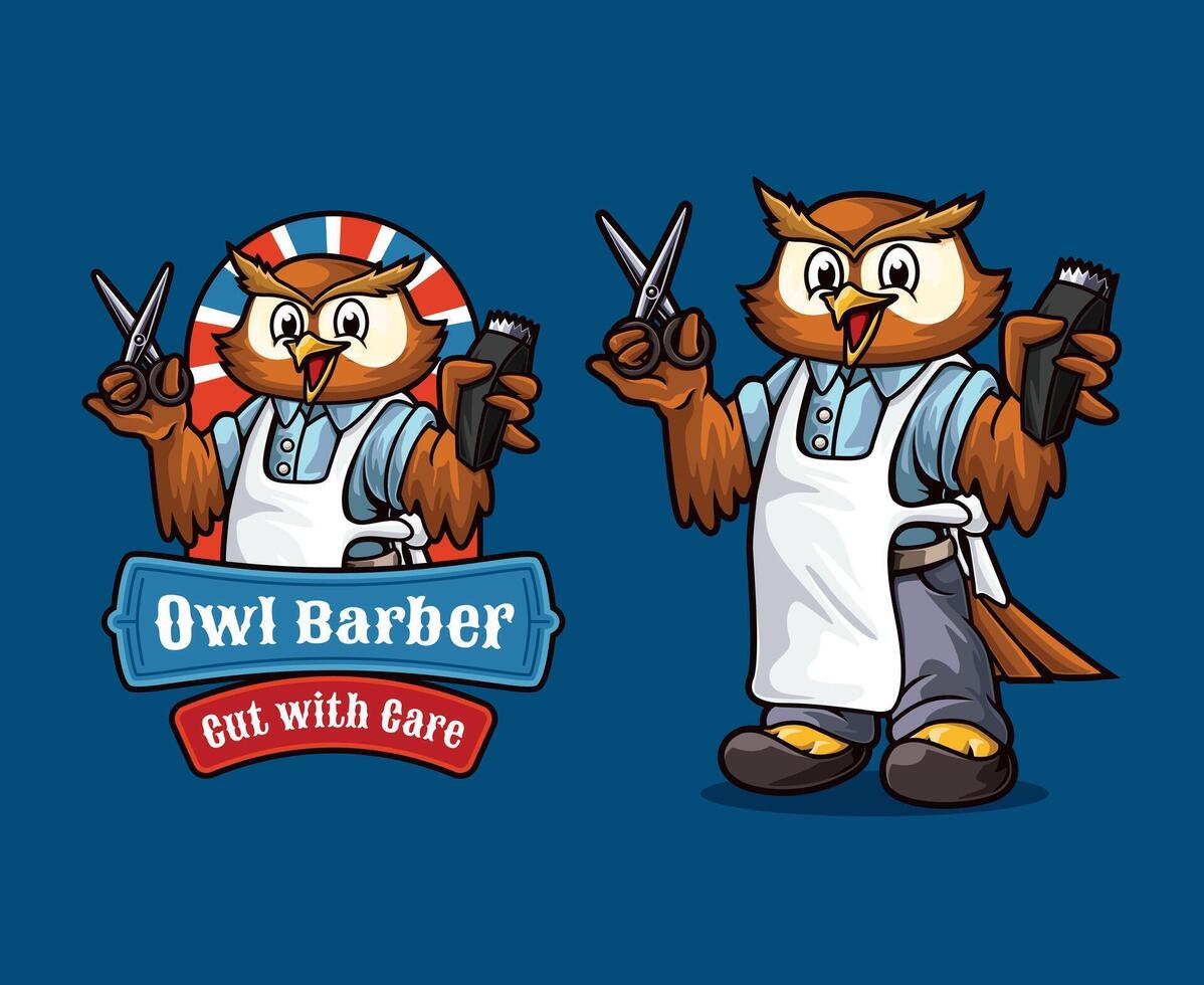 Owl Barber Mascot Design vector
