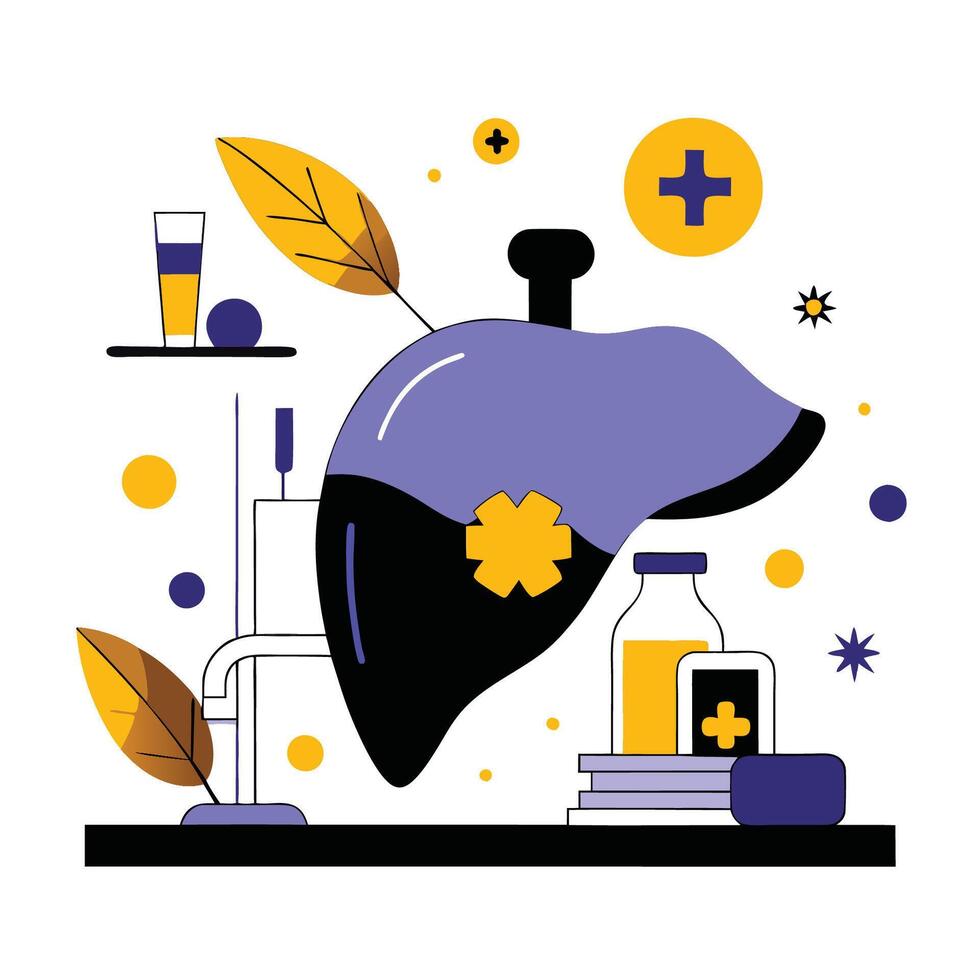 Detailed Medical Illustration Depicting the Liver and Its Functions vector