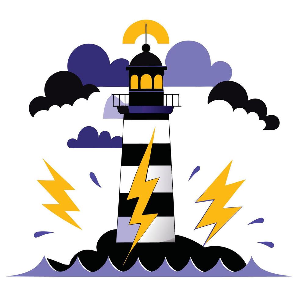 Majestic Lighthouse Enduring a Mighty Storm at Sea vector