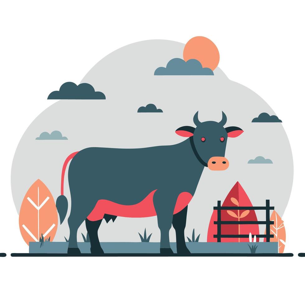 Conceptual Illustration of Livestock Grazing in Lush Green Pastures vector