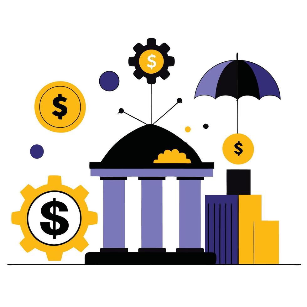 Modern Finance Concepts and Innovations Represented as Line Drawings vector