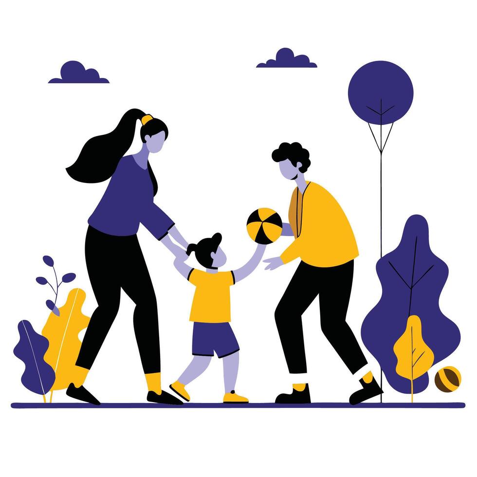 Family Bonding in Nature's Embrace A Joyous Outdoor Excursion vector