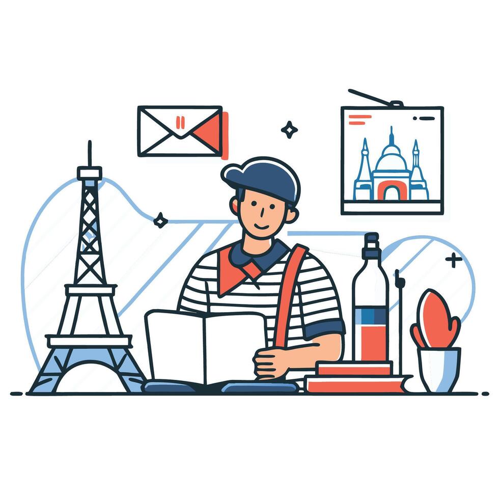 Illustrated Concept of Learning the French Language for Beginner Students vector