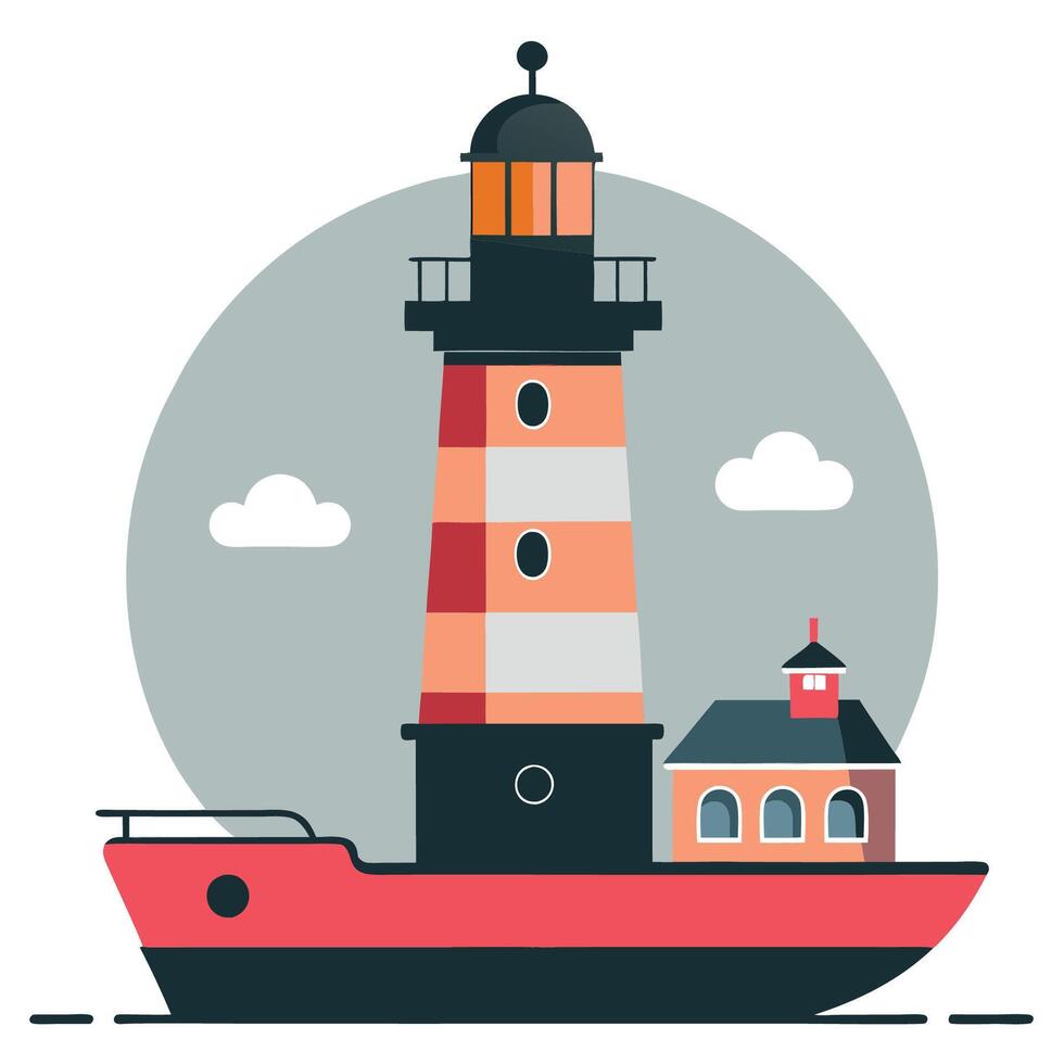 Conceptual Illustration of a Futuristic Lighthouse Boat with Sleek Lines vector