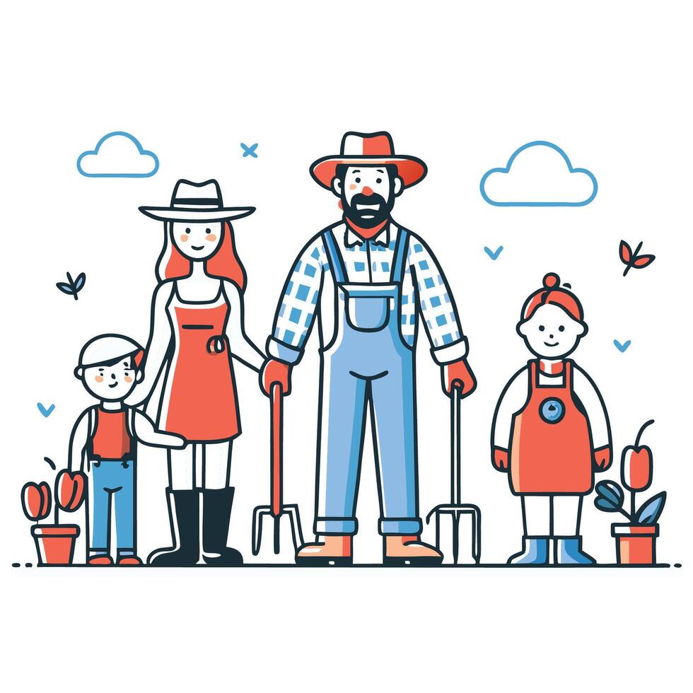 Happy Farmer Family Enjoying Leisure Time Together vector