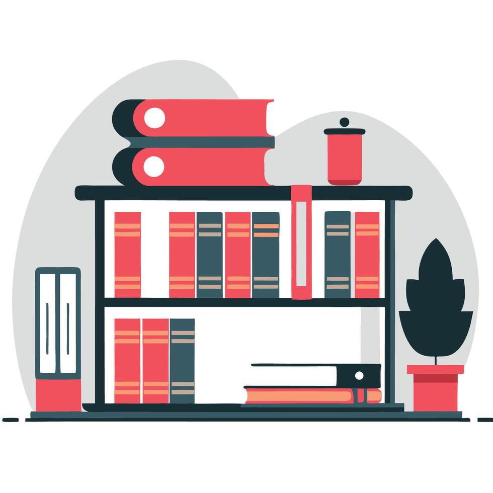 Library Concept Illustration Depicting Books, Shelves, and a Reading Environment vector
