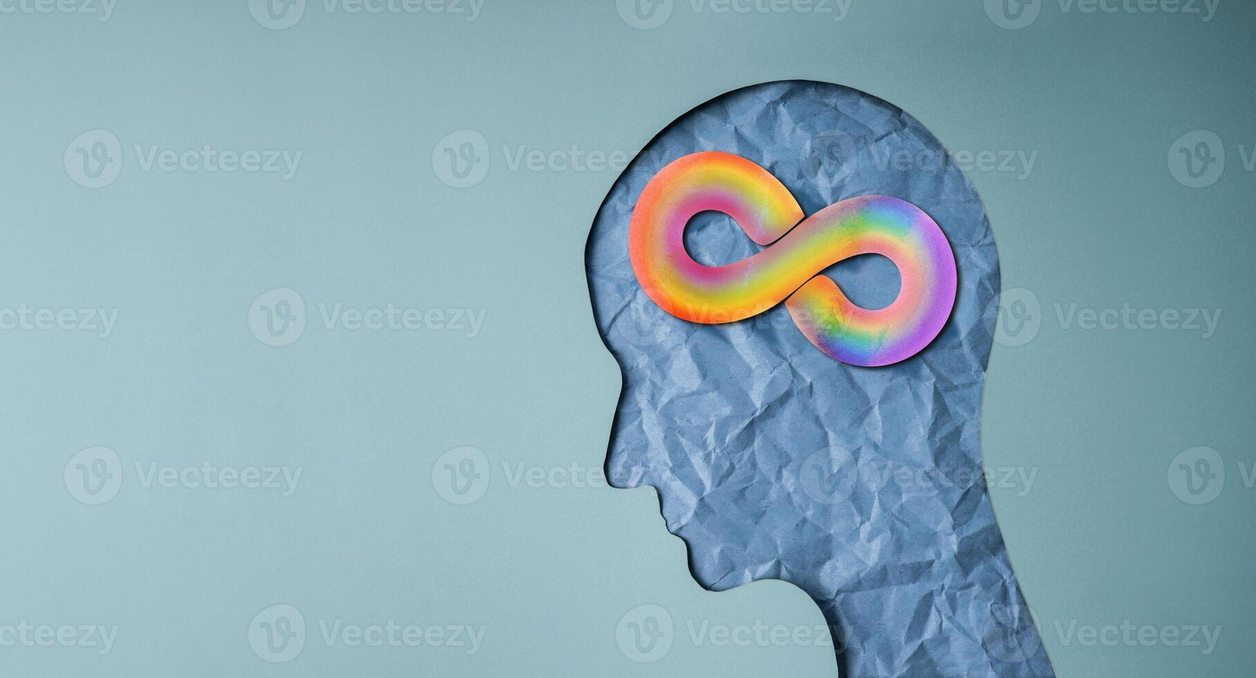 World Autism Day Concepts. represent by a Rainbow Infinity Symbol on the Brain. Autism Awareness Day. Neurodiversity, Inclusivity, and Acceptance. photo