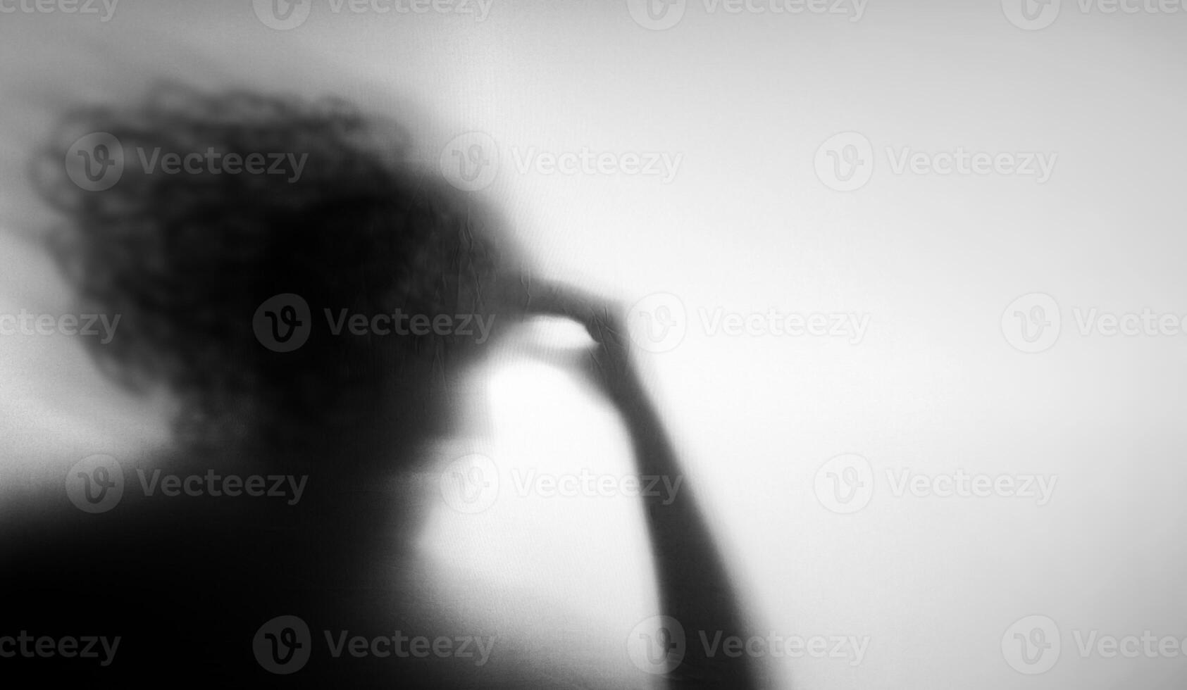 Shadow of a Mental Health Disorder. Weak and Depressed Mind, Stressed,Anxiety, Negative Feeling. Hand on Forehead with Messy hair photo