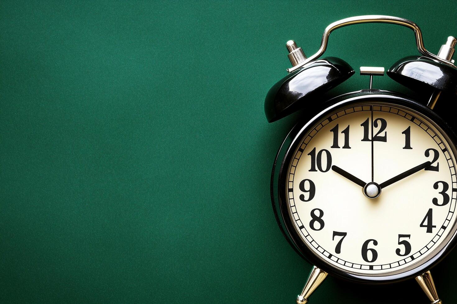 Vintage Alarm Clock on Green Background with Numbers Displayed Clearly for Time Management photo
