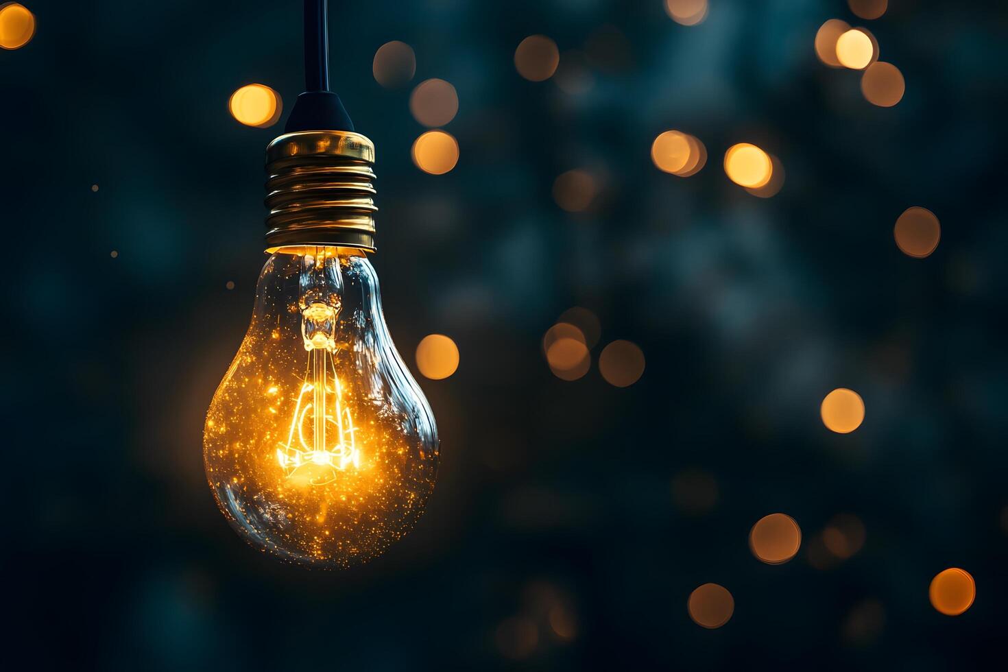 Glowing Light Bulb with Bokeh Background Photo