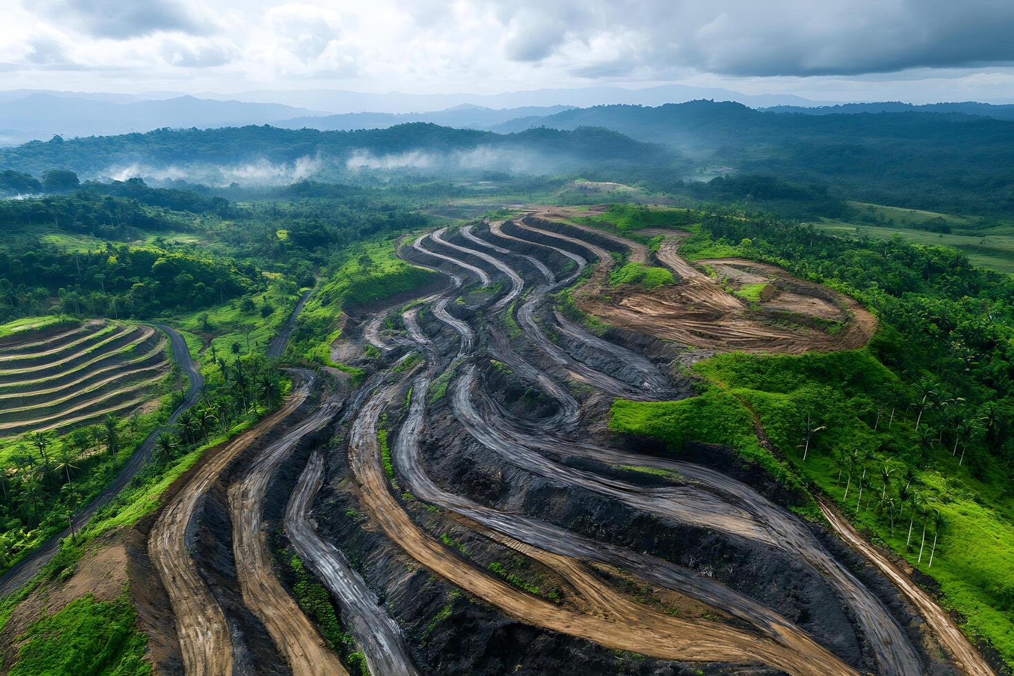 Deforestation Impact on Landscape Aerial View of Land Clearing and Environmental Change photo