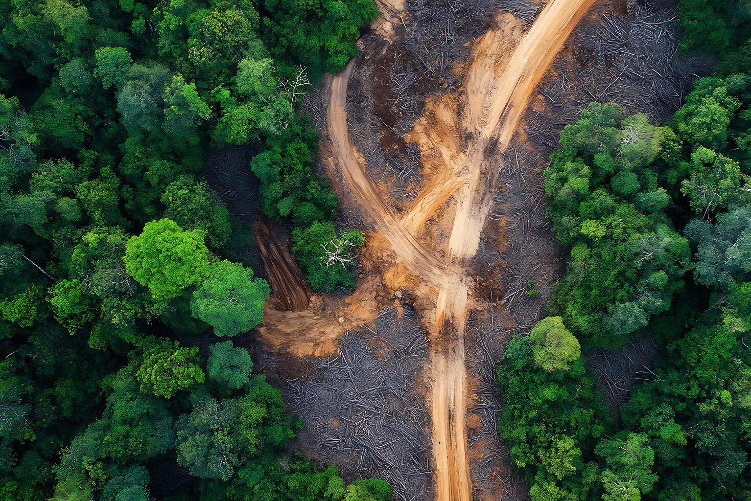 Deforestation and Environmental Impact Aerial View of Forest and Cleared Land photo