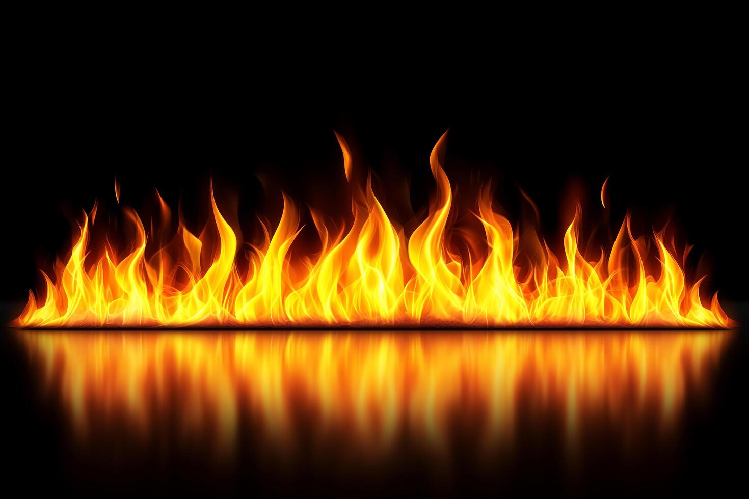 Vibrant Flames with Glossy Reflection on Dark Background Creating a Stylish Blaze Effect photo
