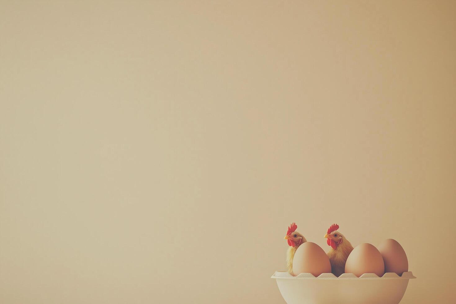 Little Chickens Hatching From White Eggs in a Minimalist Bowl Setting Against a Neutral Background photo