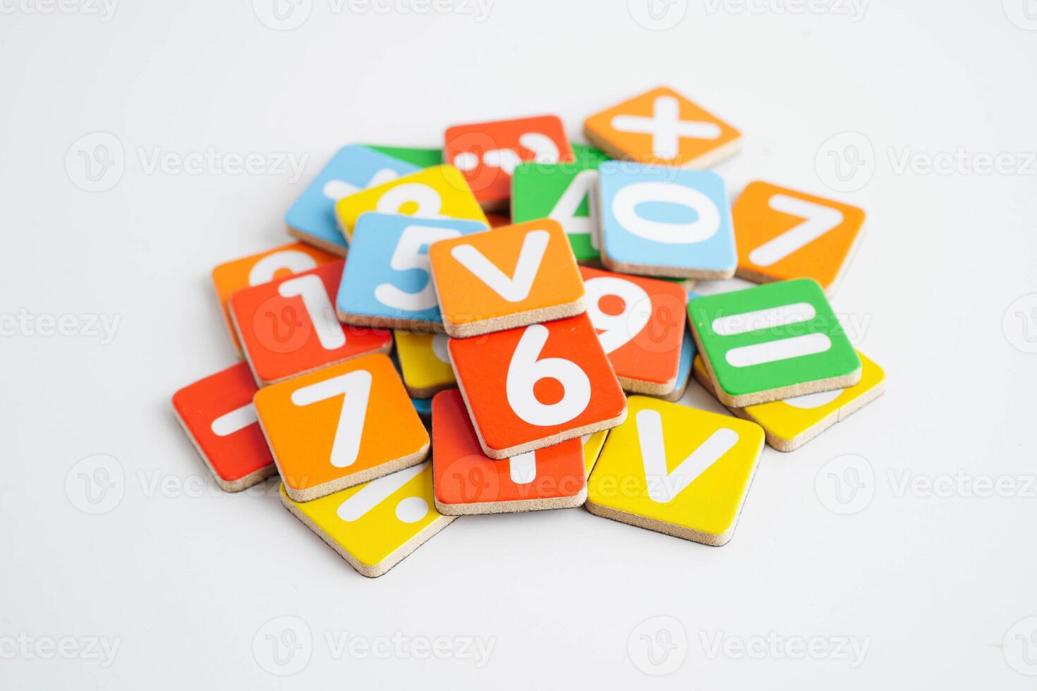 Number wood block cubes for learning Mathematic, educat photo