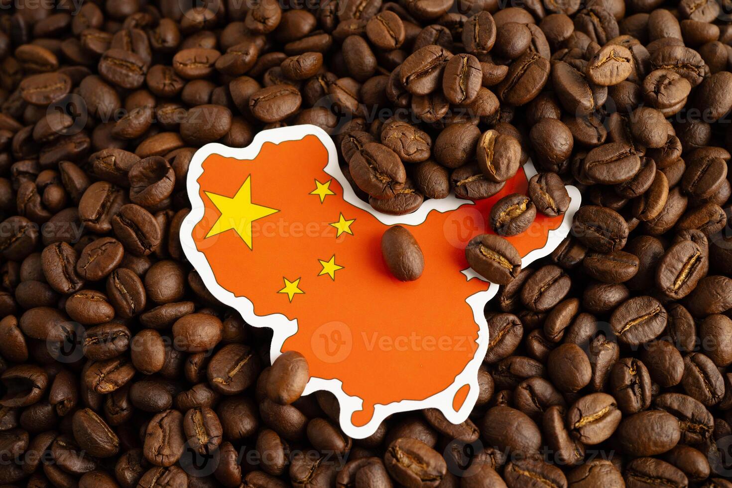 China flag on coffee beans, shopping online for export or import food product. photo