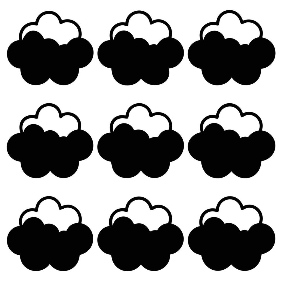 Set of Black and White Cloud Icons, Minimalist Weather Graphics vector