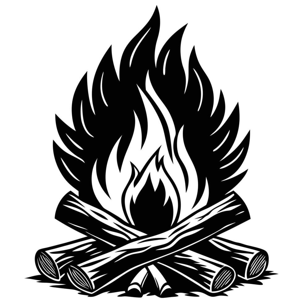 Campfire Illustration, Flame Design with Logs vector