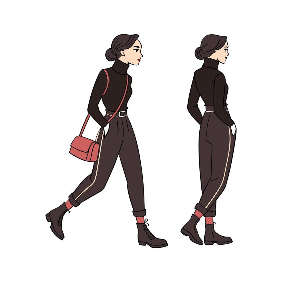 Elegant Black Turtleneck Fashion Model Design vector