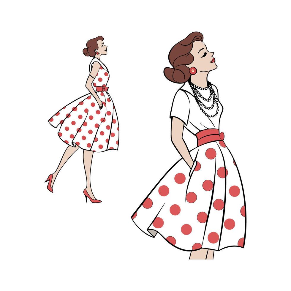 Stylish Vintage 50s Fashion Model Design vector