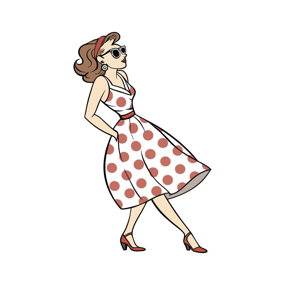 Flirty Polka Dot Dress Fashion Model Design vector