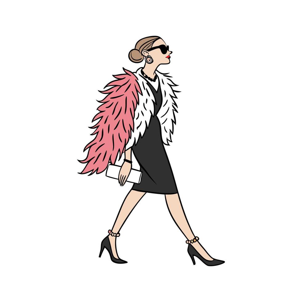 Glamorous Feathered Jacket Fashion Model Design vector