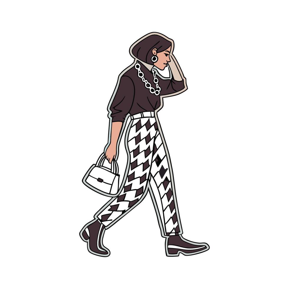 Chic Trendy Checkered Pants Fashion Model Design vector