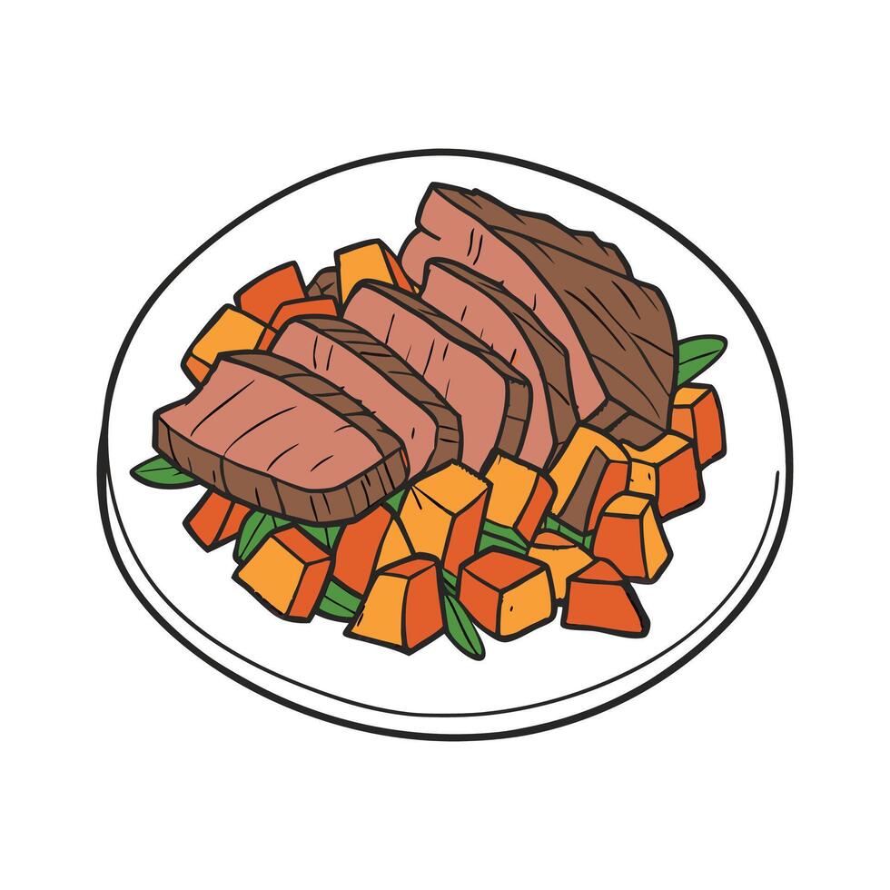 Nutritious Beef Sweet Potato Blend Savory Dish vector
