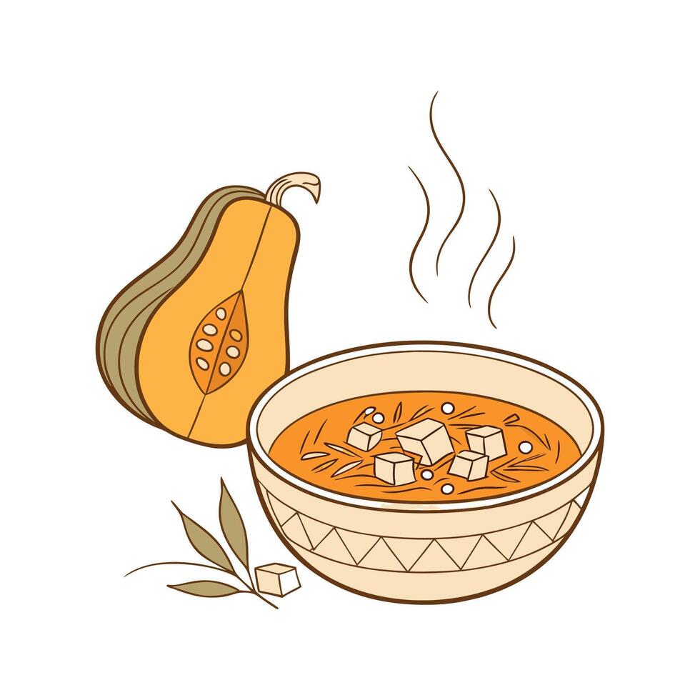 Creamy Butternut Squash Brown Rice Soup for Meals vector