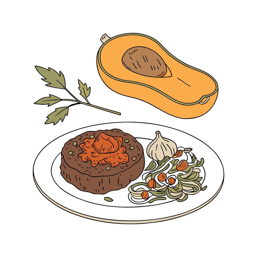 Delicious Ground Beef and Butternut Squash Puree for Kids vector
