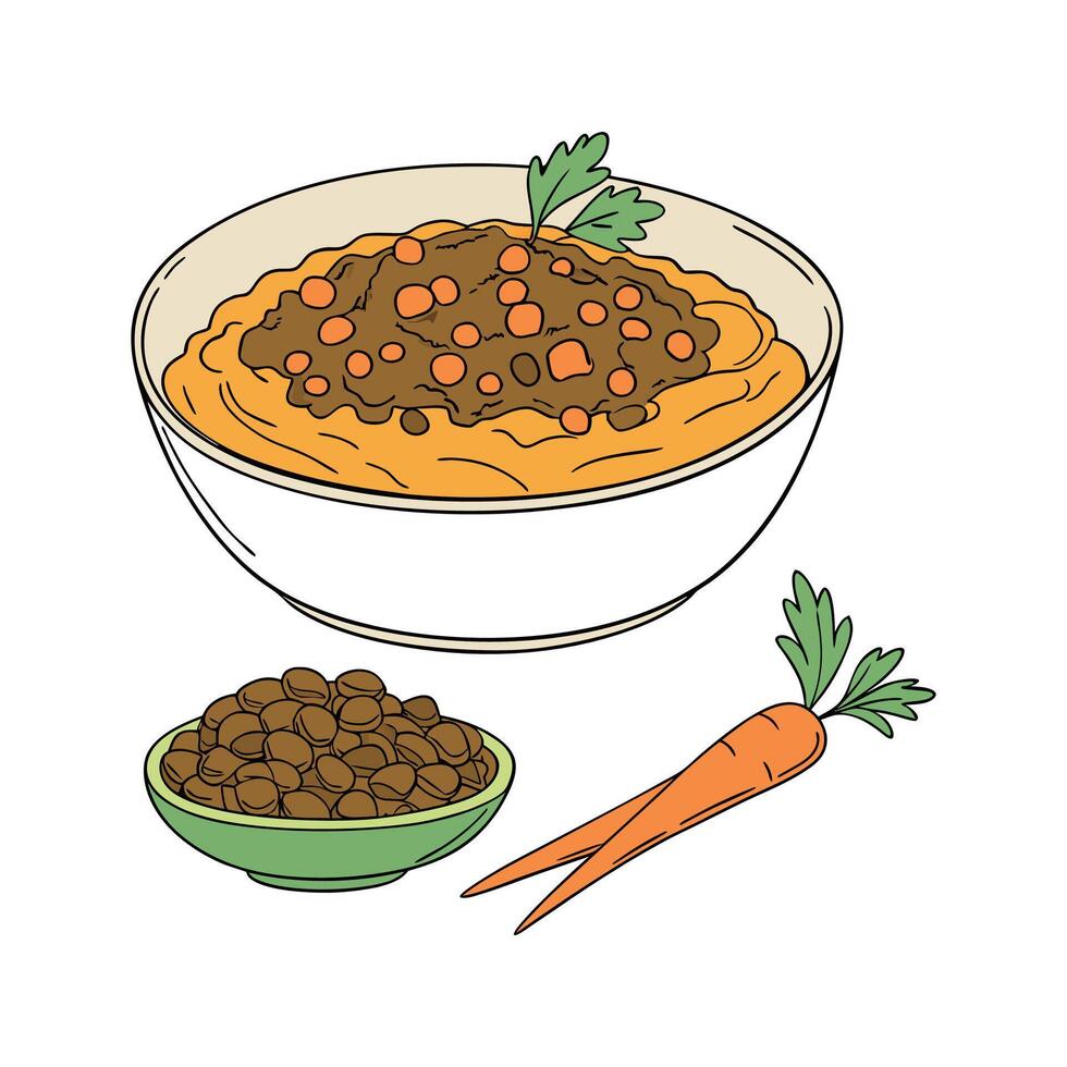 Nutritious Lentil Carrot Mash Healthy Dish. vector