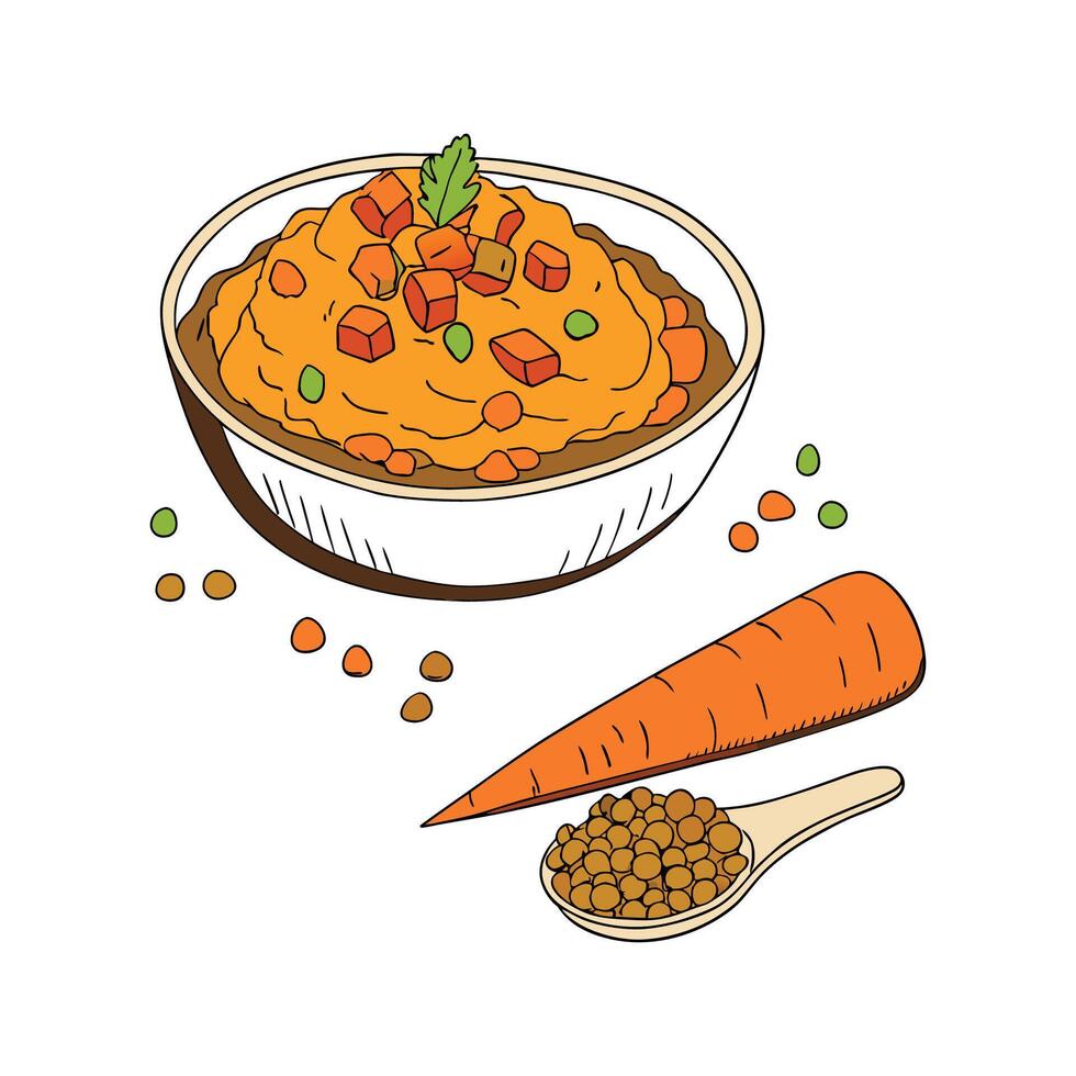 Nutritious Lentil Carrot Mash Healthy Dish vector