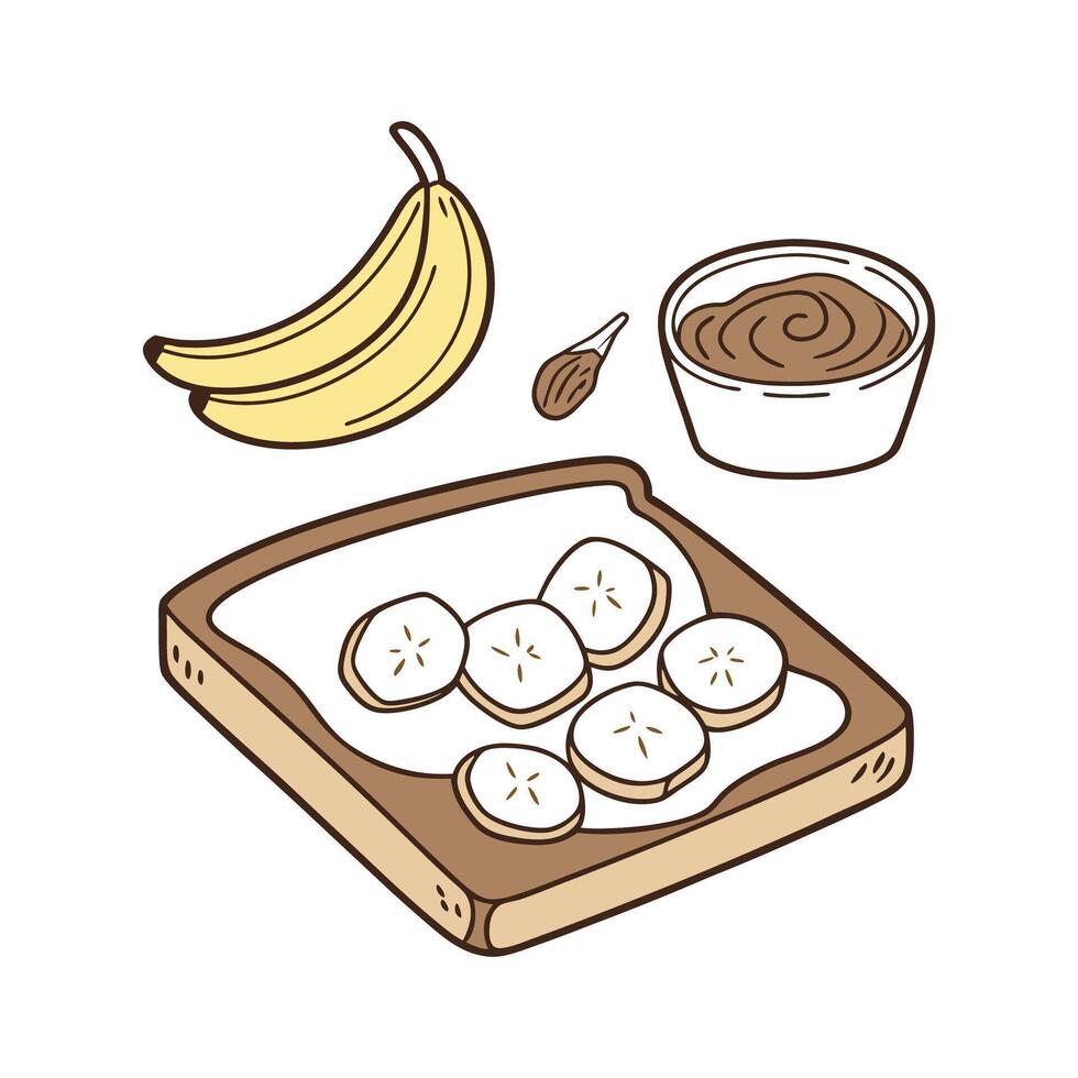 Creamy Mashed Banana Peanut Butter Toast for Nutritional Meals vector