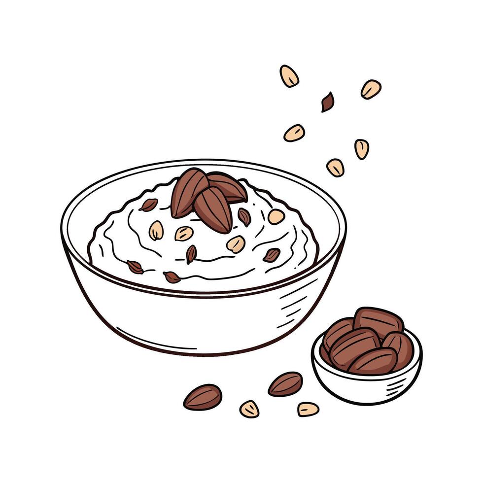 yogurt with nuts and seeds in bowl illustration illustration vector