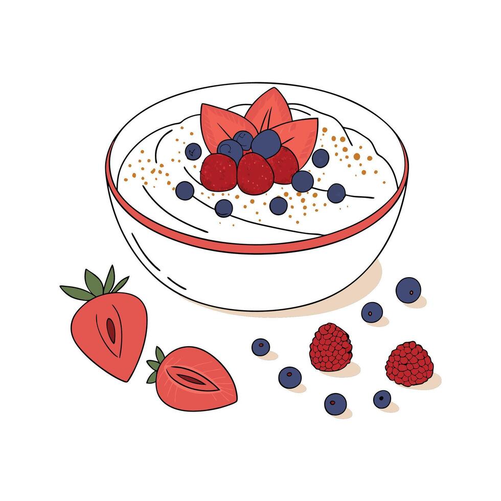 Tasty Mashed Oatmeal Berries Healthy Snack vector