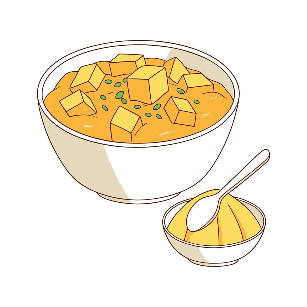 Savory Mashed Mango Rice Drink Quick Snack vector