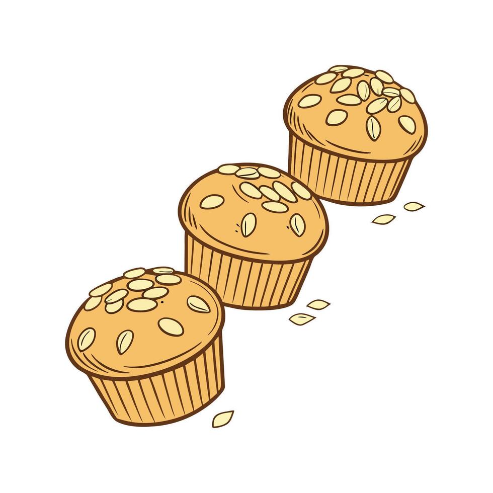 Yummy Mini Soft Whole Wheat Muffins with Oats for Healthy Snacking vector