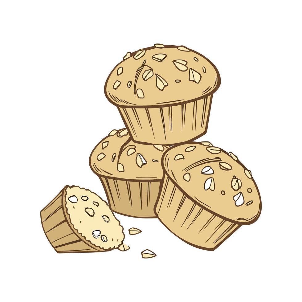 Delicious Mini Soft Whole Wheat Muffins with Oats for Kids vector
