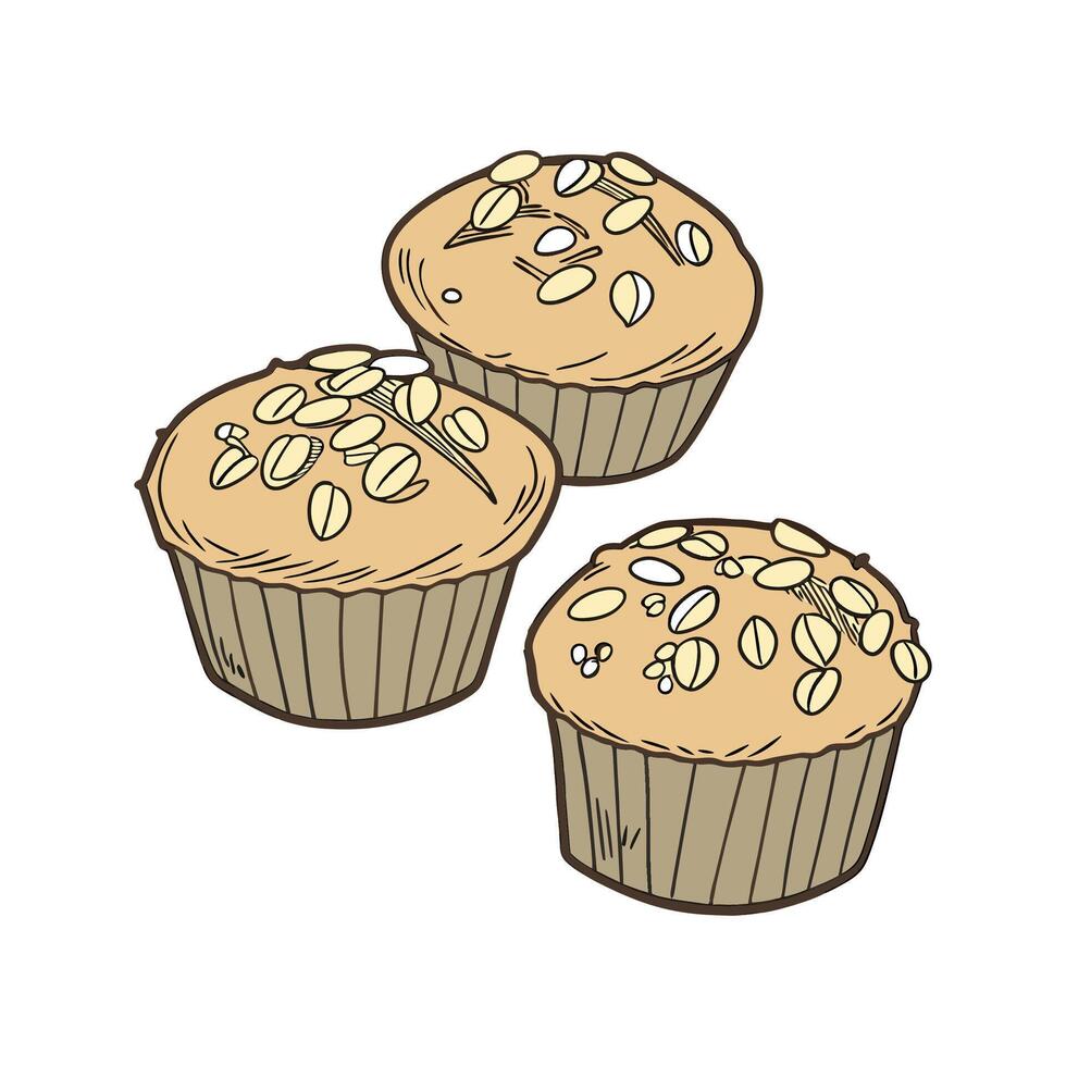 Creamy Mini Soft Whole Wheat Muffins with Oats for Nutritional Meals vector
