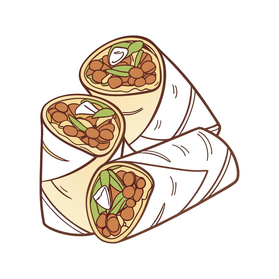 Yummy Mini Whole Wheat Wraps with Mashed Beans for Healthy Snacking vector