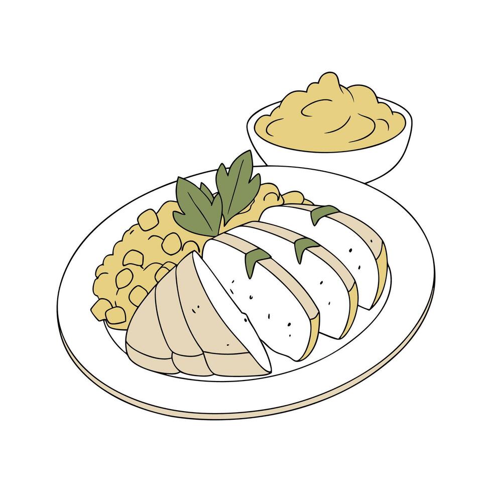 Yummy Poached Chicken Sweet Corn Mash for Healthy Snacking vector