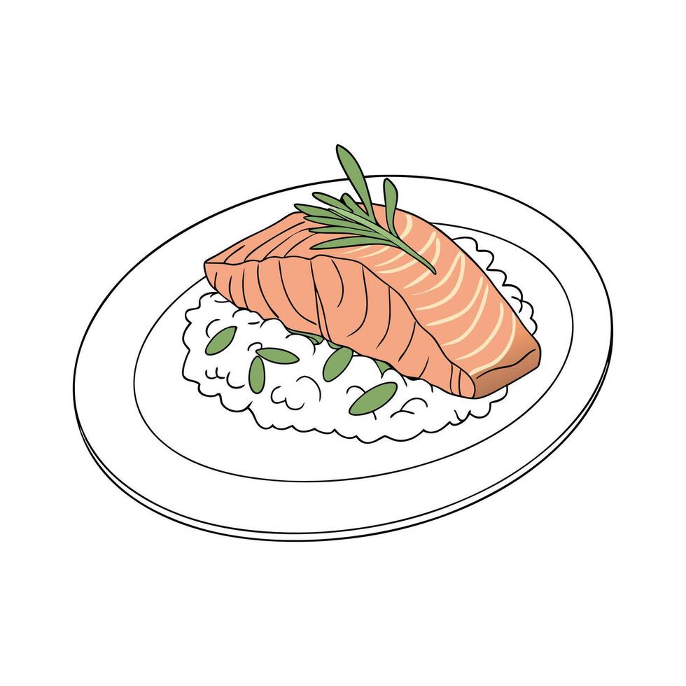Delicious Poached Salmon Rice Mash Flavorful Delight vector