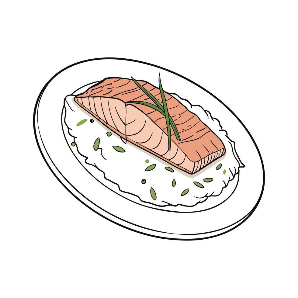 Tasty Poached Salmon Rice Mash Healthy Snack vector