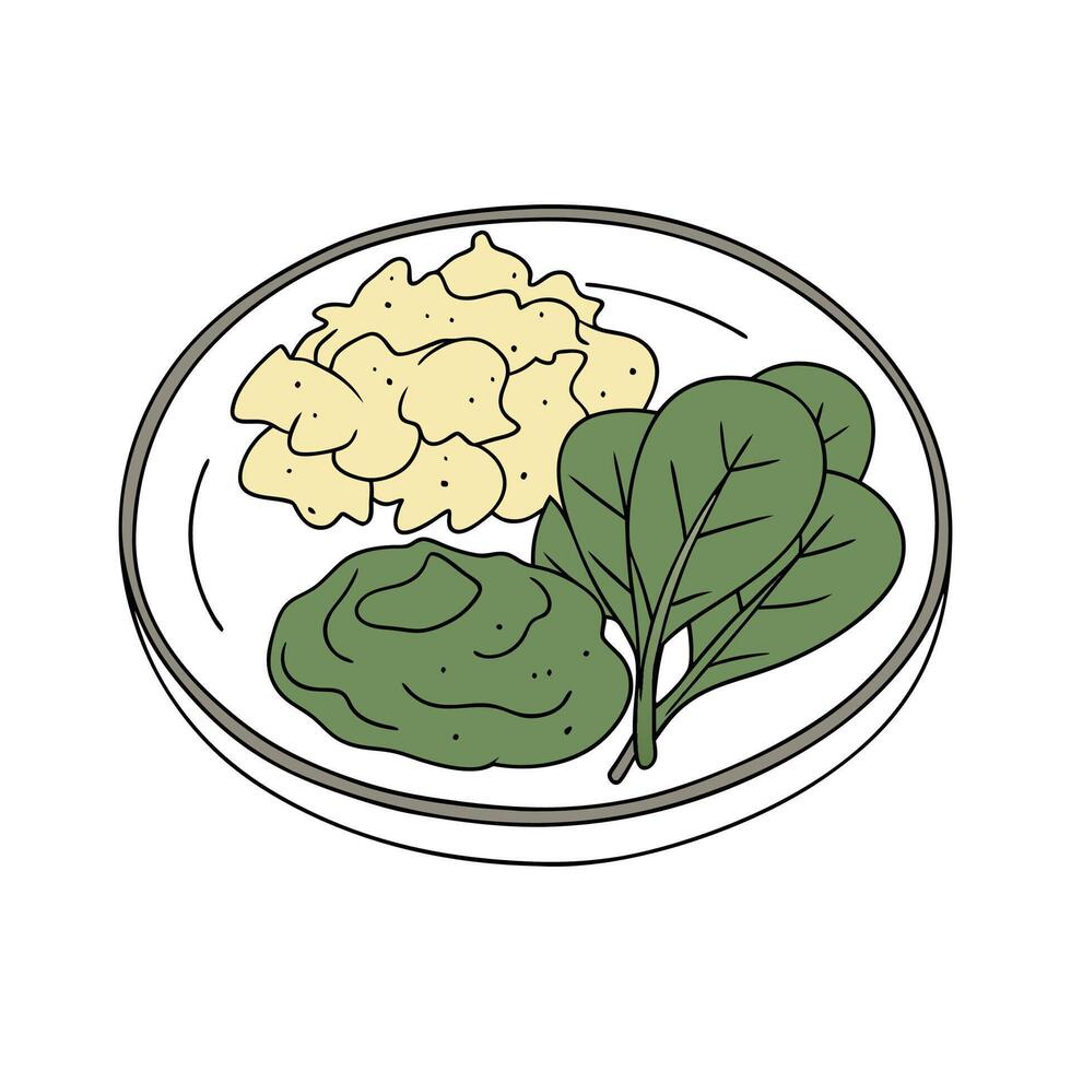 Delicious Scrambled Egg with Spinach Mash for Kids vector
