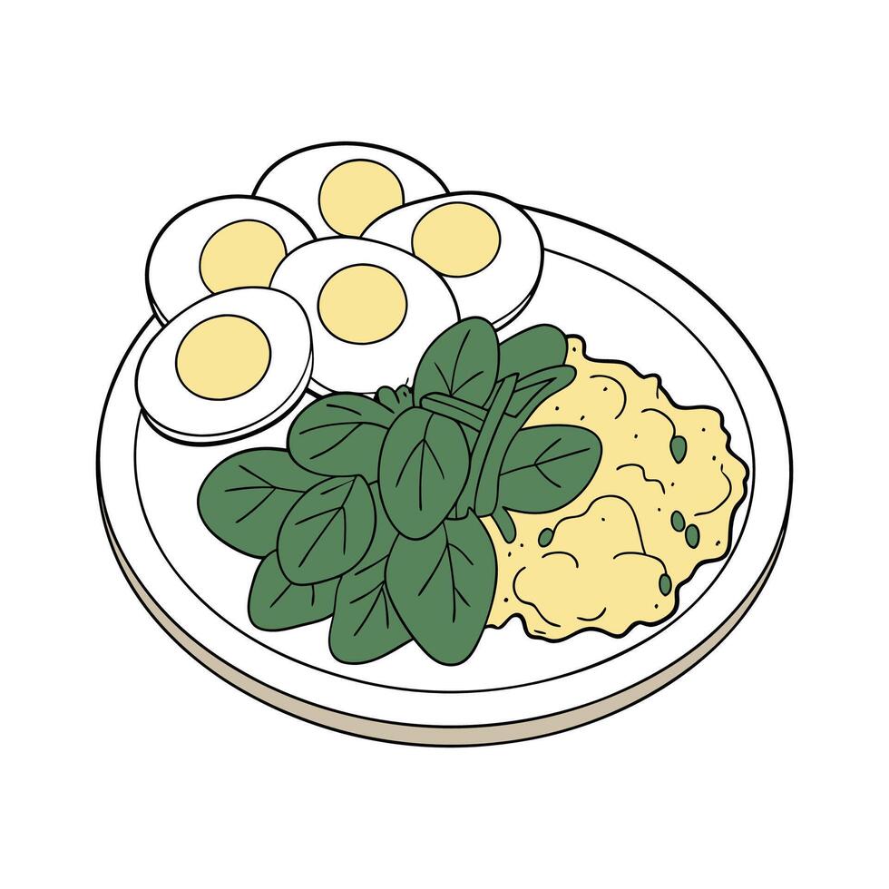 Creamy Scrambled Egg with Spinach Mash for Nutritional Meals vector