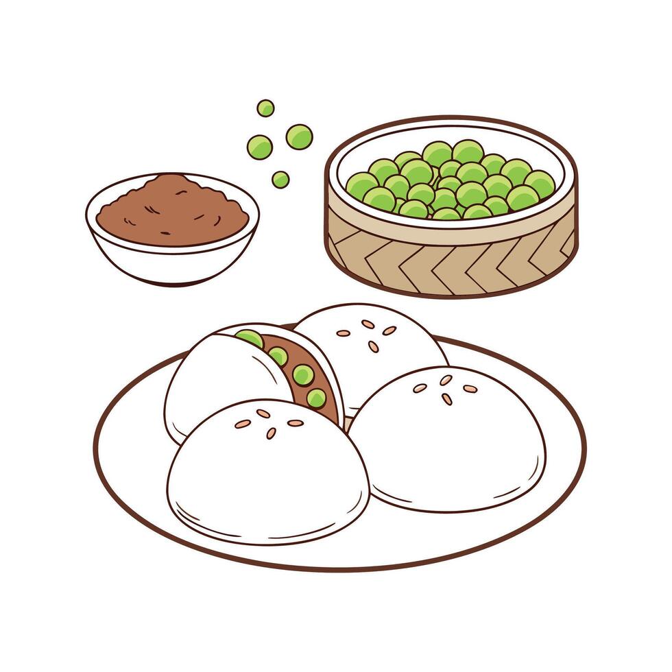Creamy Soft Brown Rice Balls with Peas for Nutritional Meals vector