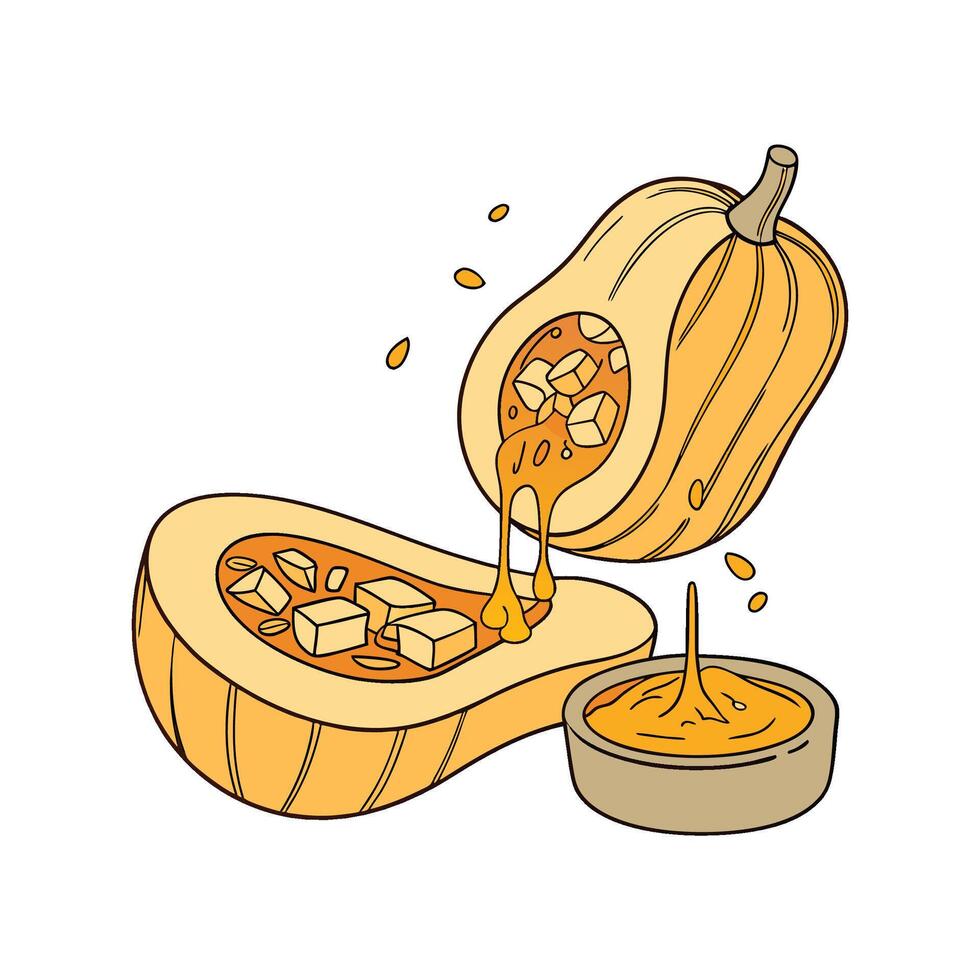 Tasty Soft Cooked Butternut Squash Cheese Healthy Snack vector