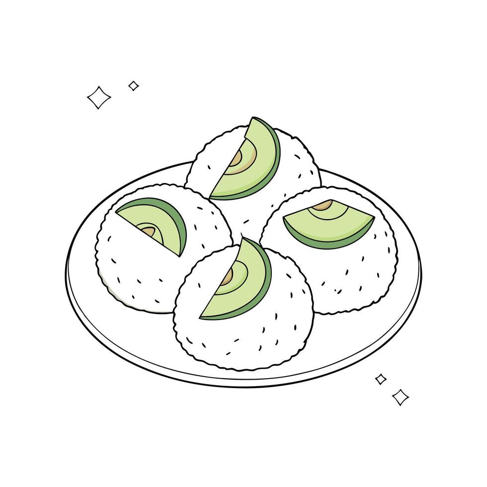 Delicious Soft Cooked Rice Balls with Avocado for Kids vector