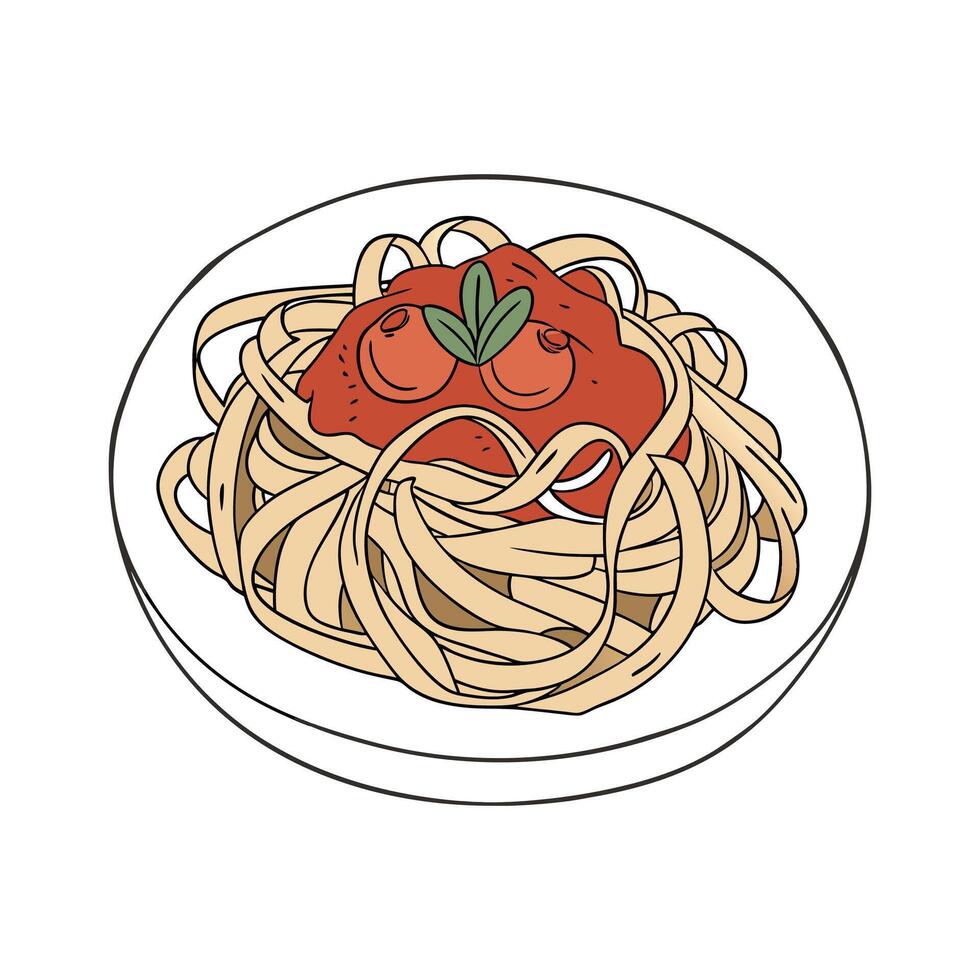 Delicious Soft Cooked Whole Wheat Pasta with Tomato Mash for Kids vector